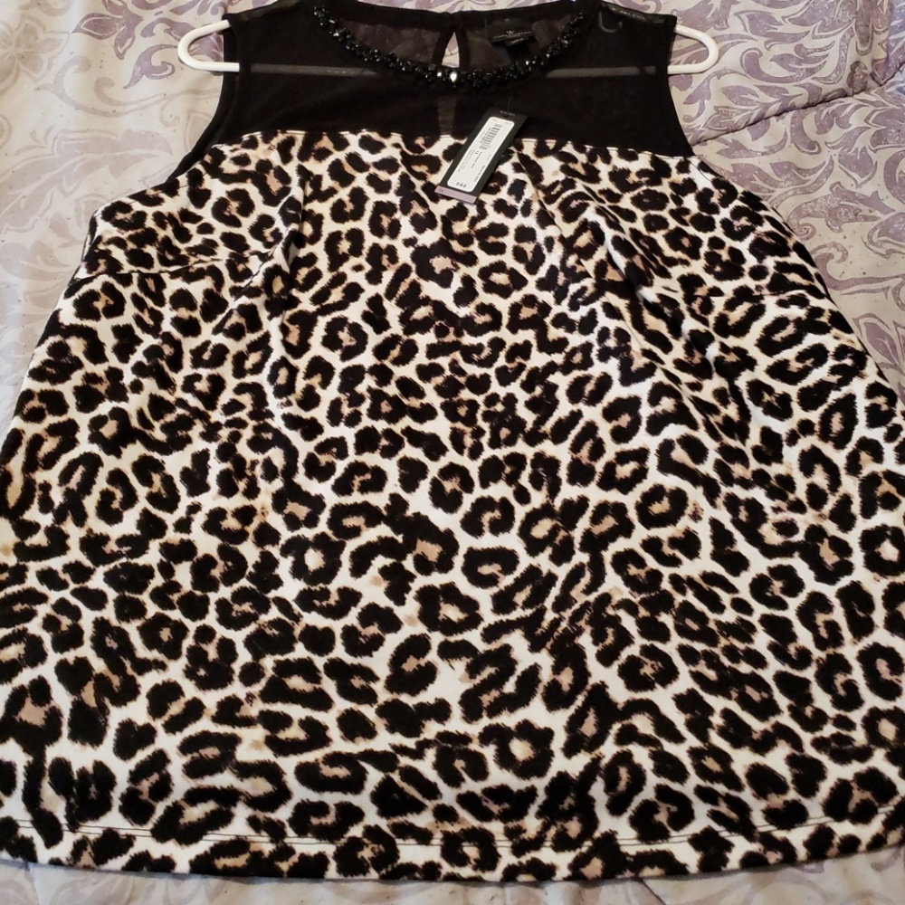 Beaded neck line with lace straps w/ leopard print